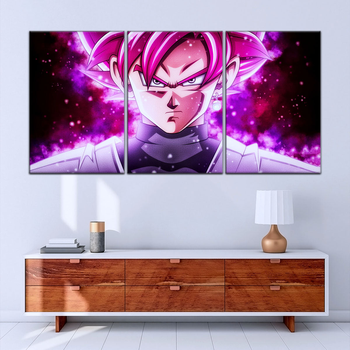 Dragon Ball Super Saiyan Rose Black Goku Canvas Wall Art - 5 Piece Split Panel DBZ Anime Poster - Ready to Hang Living Room Man Cave Decor - DR5011