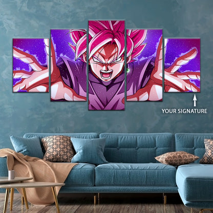 Dragon Ball Super Saiyan Rose Black Goku Canvas Wall Art - 5 Piece Split Panel DBZ Anime Poster - Ready to Hang Living Room Man Cave Decor - DR5012