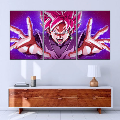 Dragon Ball Super Saiyan Rose Black Goku Canvas Wall Art - 5 Piece Split Panel DBZ Anime Poster - Ready to Hang Living Room Man Cave Decor - DR5012