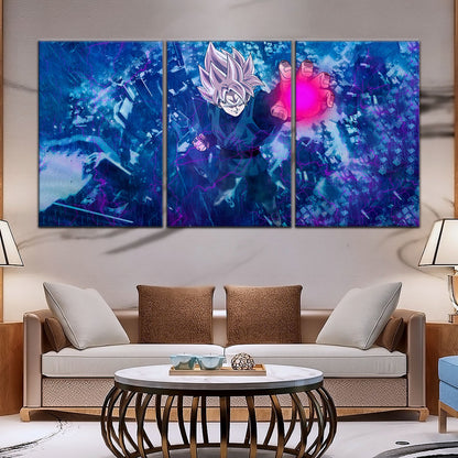 Dragon Ball Super Saiyan Rose Black Goku Canvas Wall Art - 5 Piece Split Panel DBZ Anime Poster - Ready to Hang Living Room Man Cave Decor - DR5014