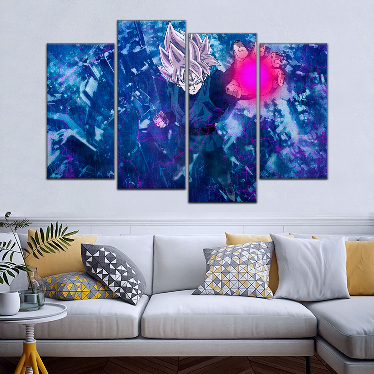 Dragon Ball Super Saiyan Rose Black Goku Canvas Wall Art - 5 Piece Split Panel DBZ Anime Poster - Ready to Hang Living Room Man Cave Decor - DR5014