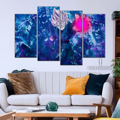 Dragon Ball Super Saiyan Rose Black Goku Canvas Wall Art - 5 Piece Split Panel DBZ Anime Poster - Ready to Hang Living Room Man Cave Decor - DR5014