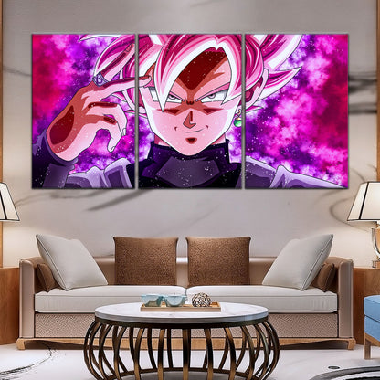 Dragon Ball Super Saiyan Rose Black Goku Canvas Wall Art - 5 Piece Split Panel DBZ Anime Poster - Ready to Hang Living Room Man Cave Decor - DR5134