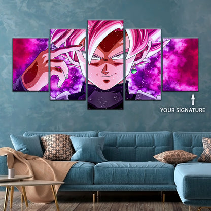 Dragon Ball Super Saiyan Rose Black Goku Canvas Wall Art - 5 Piece Split Panel DBZ Anime Poster - Ready to Hang Living Room Man Cave Decor - DR5134