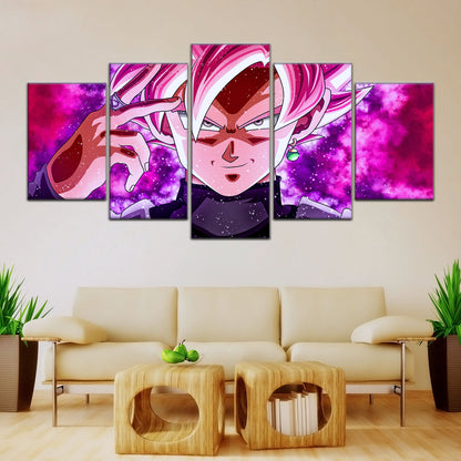 Dragon Ball Super Saiyan Rose Black Goku Canvas Wall Art - 5 Piece Split Panel DBZ Anime Poster - Ready to Hang Living Room Man Cave Decor - DR5134