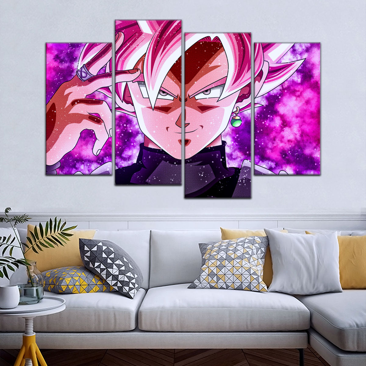 Dragon Ball Super Saiyan Rose Black Goku Canvas Wall Art - 5 Piece Split Panel DBZ Anime Poster - Ready to Hang Living Room Man Cave Decor - DR5134
