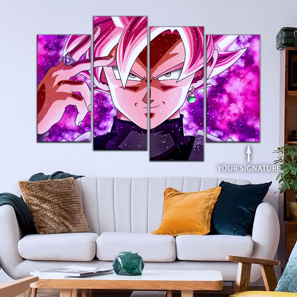 Dragon Ball Super Saiyan Rose Black Goku Canvas Wall Art - 5 Piece Split Panel DBZ Anime Poster - Ready to Hang Living Room Man Cave Decor - DR5134