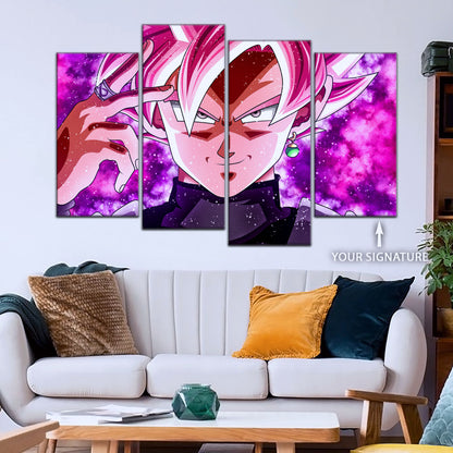 Dragon Ball Super Saiyan Rose Black Goku Canvas Wall Art - 5 Piece Split Panel DBZ Anime Poster - Ready to Hang Living Room Man Cave Decor - DR5134