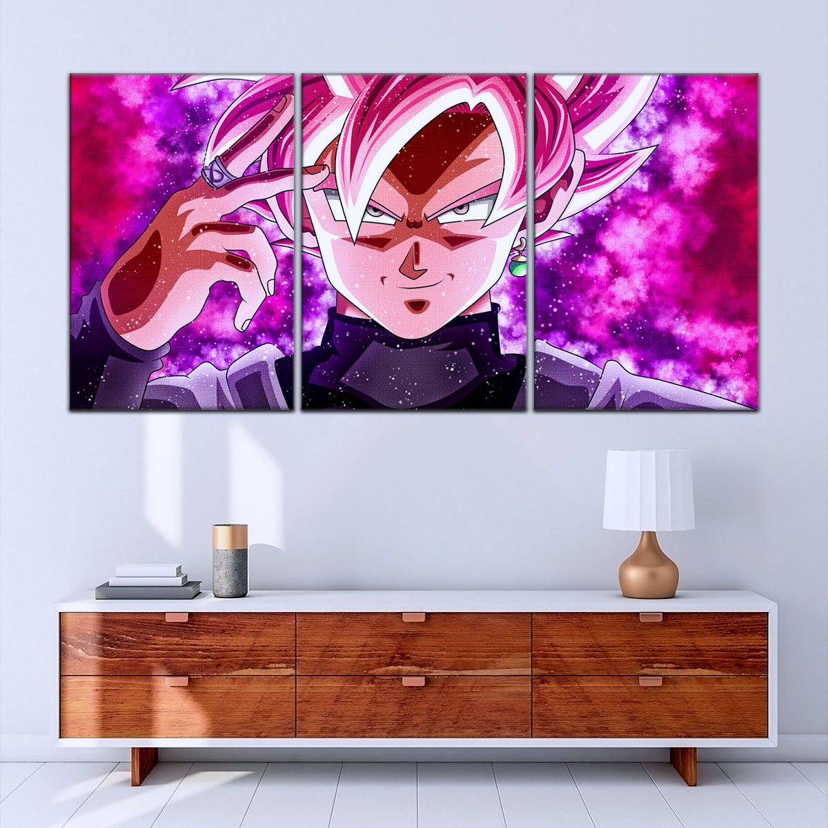 Dragon Ball Super Saiyan Rose Black Goku Canvas Wall Art - 5 Piece Split Panel DBZ Anime Poster - Ready to Hang Living Room Man Cave Decor - DR5134