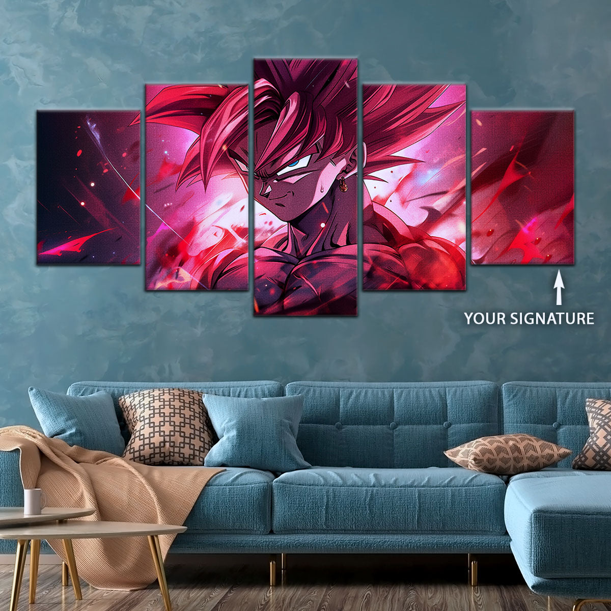 Dragon Ball Super Saiyan Rose Goku Black Canvas Wall Art - 5 Piece Split Panel DBZ Anime Poster - Ready to Hang Living Room Man Cave Decor - DR5073