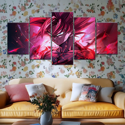 Dragon Ball Super Saiyan Rose Goku Black Canvas Wall Art - 5 Piece Split Panel DBZ Anime Poster - Ready to Hang Living Room Man Cave Decor - DR5073