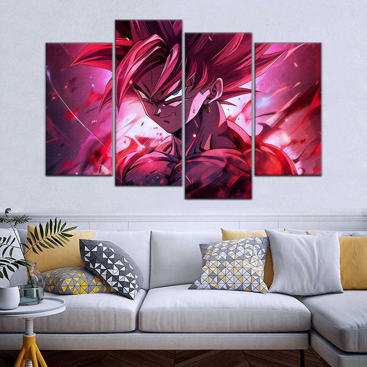 Dragon Ball Super Saiyan Rose Goku Black Canvas Wall Art - 5 Piece Split Panel DBZ Anime Poster - Ready to Hang Living Room Man Cave Decor - DR5073