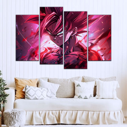 Dragon Ball Super Saiyan Rose Goku Black Canvas Wall Art - 5 Piece Split Panel DBZ Anime Poster - Ready to Hang Living Room Man Cave Decor - DR5073