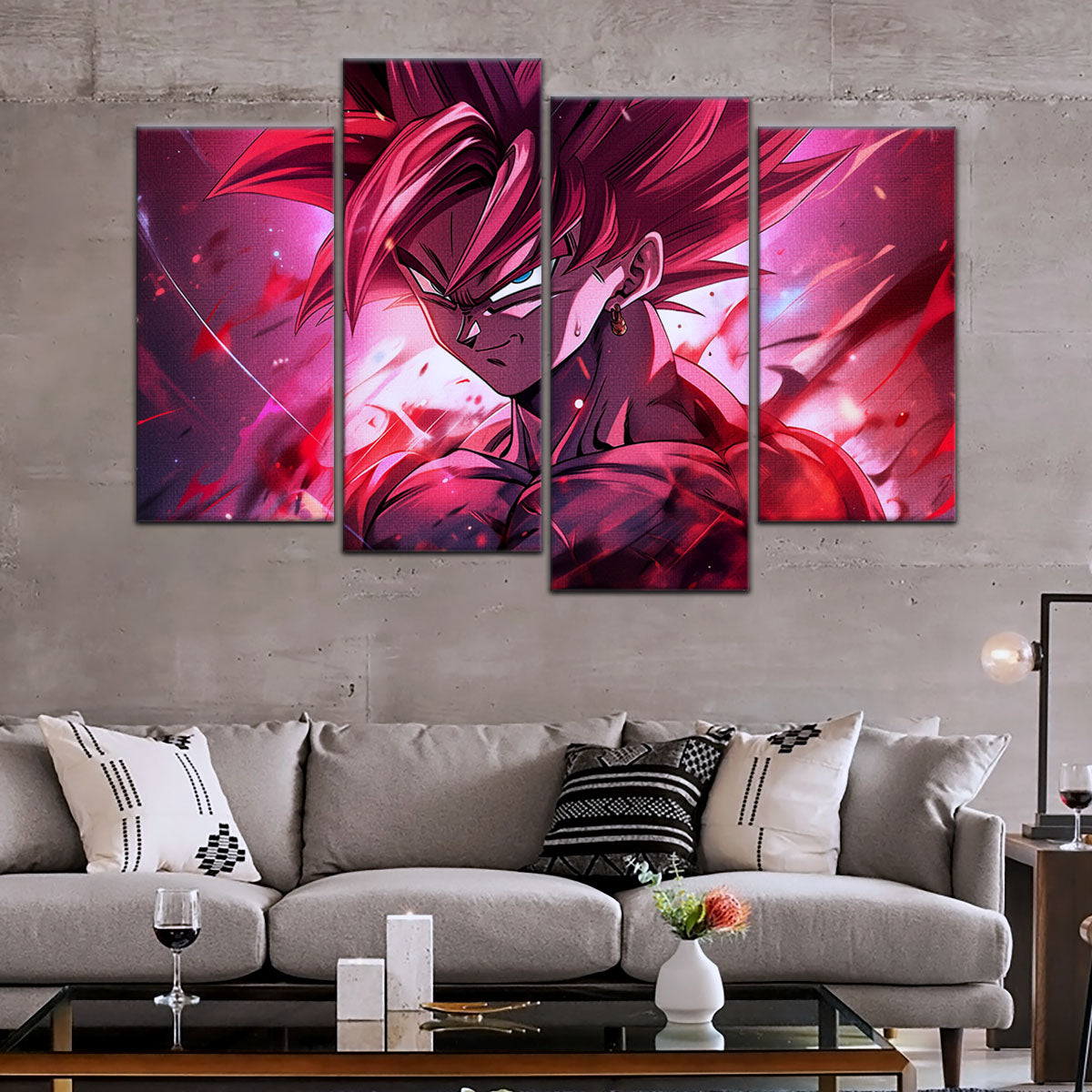 Dragon Ball Super Saiyan Rose Goku Black Canvas Wall Art - 5 Piece Split Panel DBZ Anime Poster - Ready to Hang Living Room Man Cave Decor - DR5073