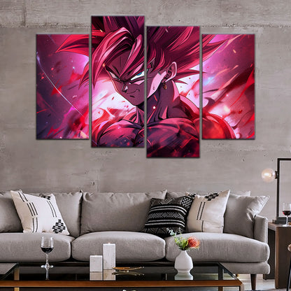 Dragon Ball Super Saiyan Rose Goku Black Canvas Wall Art - 5 Piece Split Panel DBZ Anime Poster - Ready to Hang Living Room Man Cave Decor - DR5073