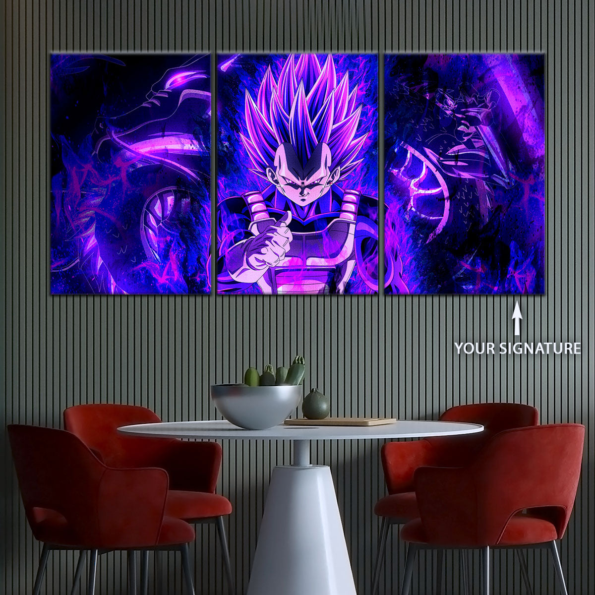 Dragon Ball Super Ultra Ego Vegeta Canvas Wall Art - 5 Piece Split Panel DBZ Anime Poster - Framed Ready to Hang Living Room Man Cave Decor - DR5112