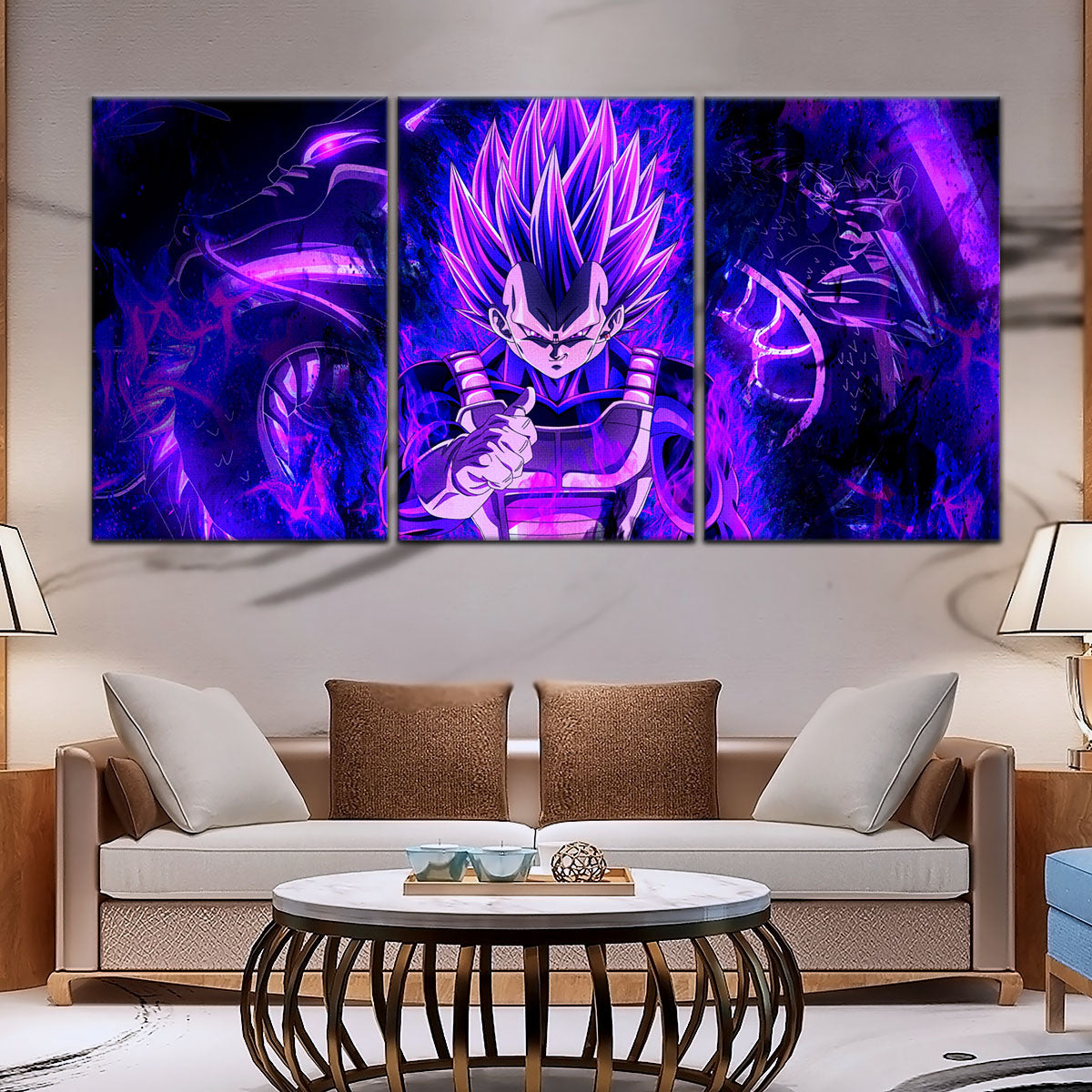Dragon Ball Super Ultra Ego Vegeta Canvas Wall Art - 5 Piece Split Panel DBZ Anime Poster - Framed Ready to Hang Living Room Man Cave Decor - DR5112