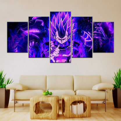 Dragon Ball Super Ultra Ego Vegeta Canvas Wall Art - 5 Piece Split Panel DBZ Anime Poster - Framed Ready to Hang Living Room Man Cave Decor - DR5112