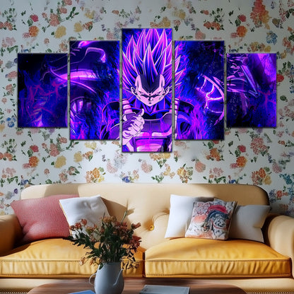 Dragon Ball Super Ultra Ego Vegeta Canvas Wall Art - 5 Piece Split Panel DBZ Anime Poster - Framed Ready to Hang Living Room Man Cave Decor - DR5112