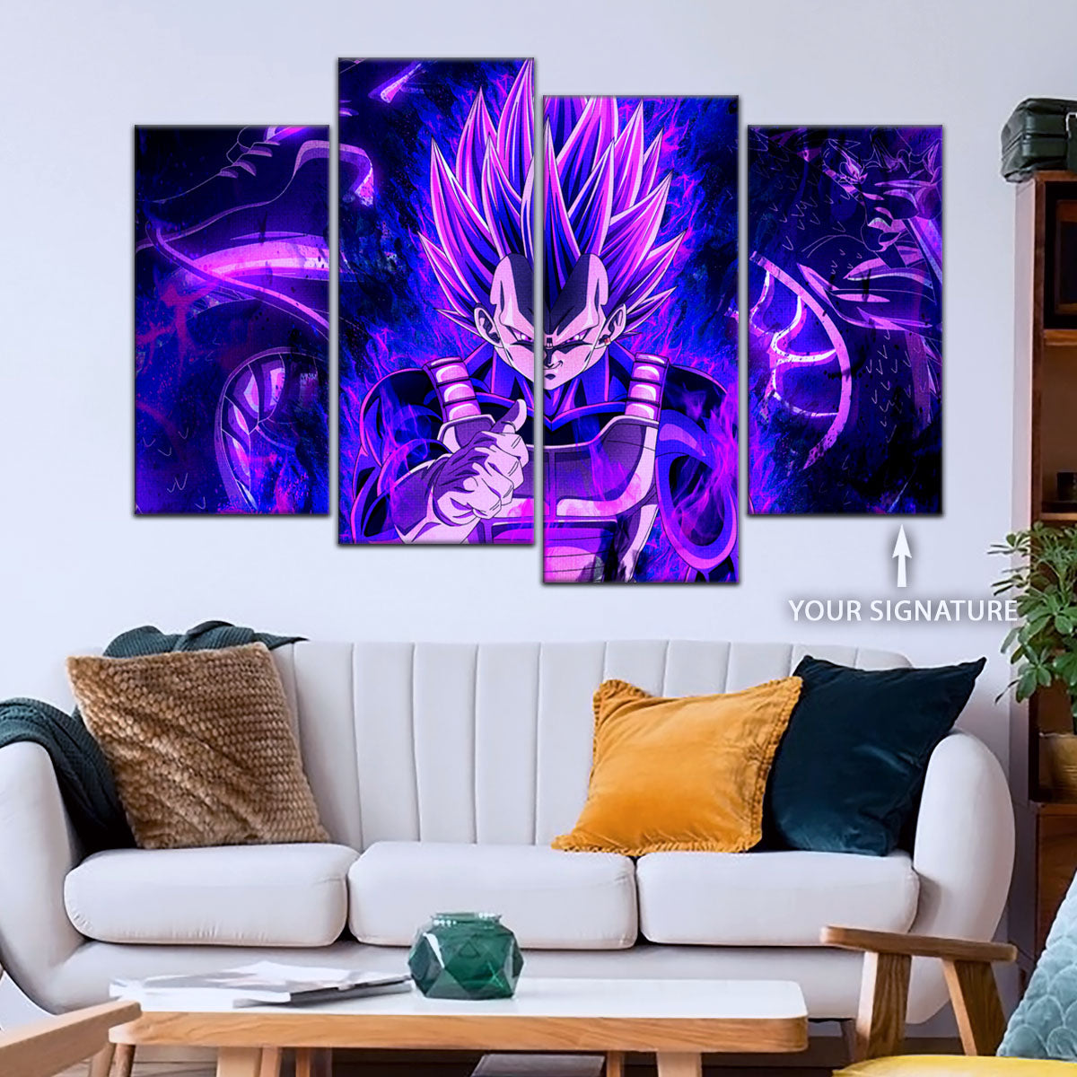 Dragon Ball Super Ultra Ego Vegeta Canvas Wall Art - 5 Piece Split Panel DBZ Anime Poster - Framed Ready to Hang Living Room Man Cave Decor - DR5112