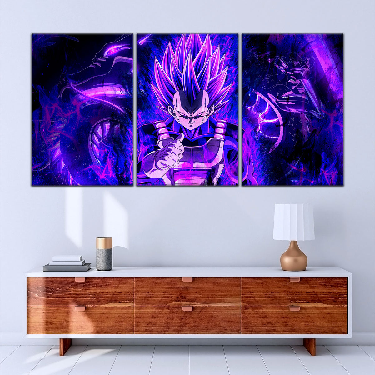 Dragon Ball Super Ultra Ego Vegeta Canvas Wall Art - 5 Piece Split Panel DBZ Anime Poster - Framed Ready to Hang Living Room Man Cave Decor - DR5112