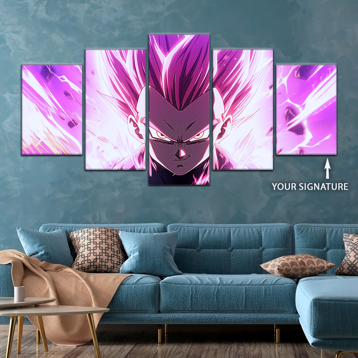 Dragon Ball Super Ultra Ego Vegeta Canvas Wall Art - 5 Piece Split Panel DBZ Anime Poster - Framed Ready to Hang Living Room Man Cave Decor - DR5126