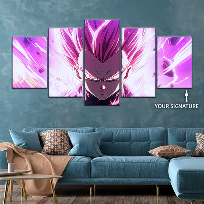Dragon Ball Super Ultra Ego Vegeta Canvas Wall Art - 5 Piece Split Panel DBZ Anime Poster - Framed Ready to Hang Living Room Man Cave Decor - DR5126