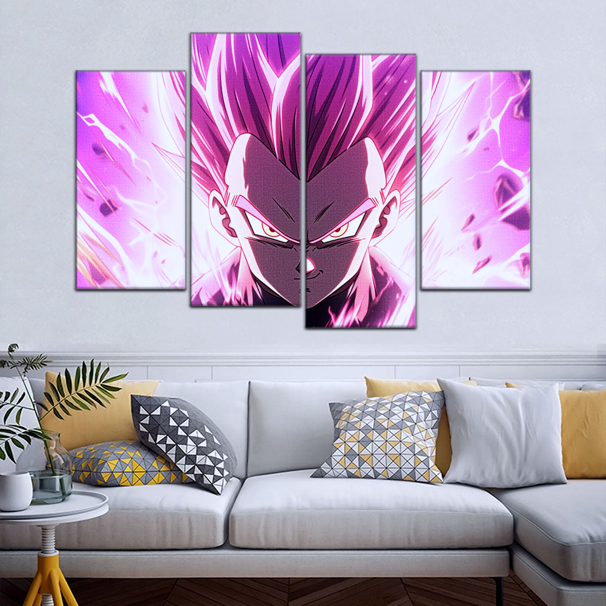 Dragon Ball Super Ultra Ego Vegeta Canvas Wall Art - 5 Piece Split Panel DBZ Anime Poster - Framed Ready to Hang Living Room Man Cave Decor - DR5126