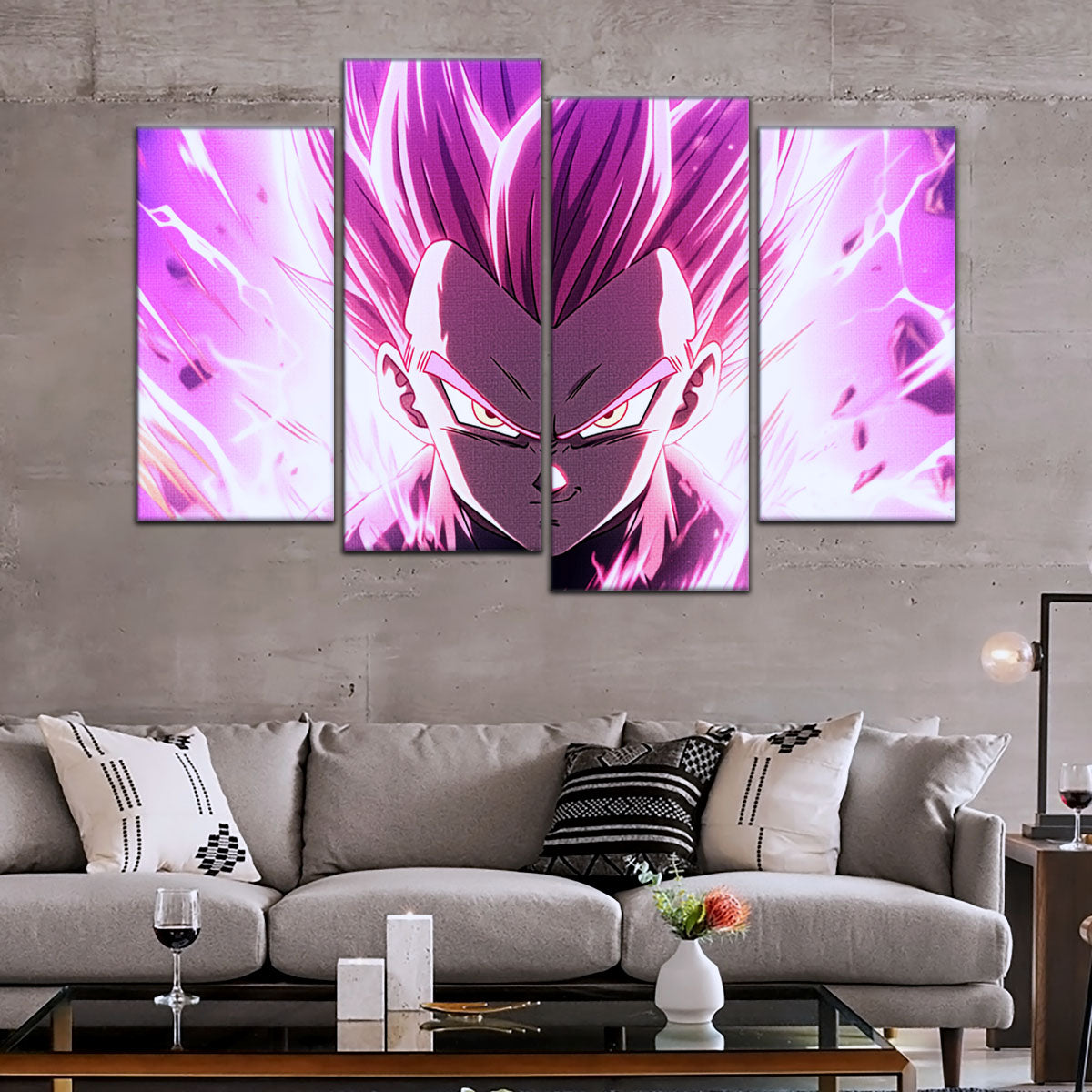 Dragon Ball Super Ultra Ego Vegeta Canvas Wall Art - 5 Piece Split Panel DBZ Anime Poster - Framed Ready to Hang Living Room Man Cave Decor - DR5126
