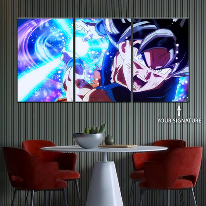 Dragon Ball Super Ultra Instinct Goku Canvas Wall Art - 5 Piece Split Panel Anime Poster - Framed Ready to Hang Living Room Man Cave Decor - DR5113
