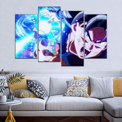 Dragon Ball Super Ultra Instinct Goku Canvas Wall Art - 5 Piece Split Panel Anime Poster - Framed Ready to Hang Living Room Man Cave Decor - DR5113