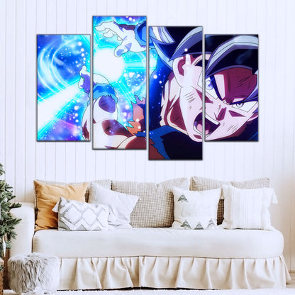 Dragon Ball Super Ultra Instinct Goku Canvas Wall Art - 5 Piece Split Panel Anime Poster - Framed Ready to Hang Living Room Man Cave Decor - DR5113