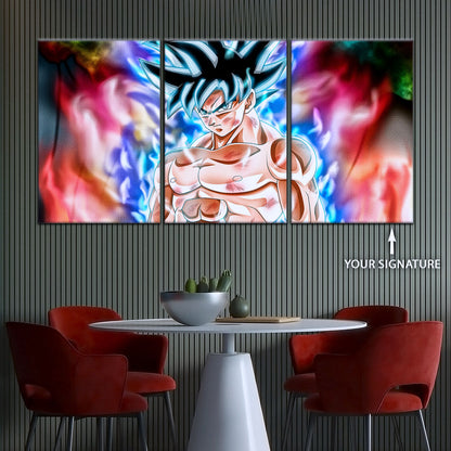 Dragon Ball Super Ultra Instinct Goku Canvas Wall Art - 5 Piece Split Panel DBZ Anime Poster - Framed Ready to Hang Living Room Man Cave Decor - DR5093