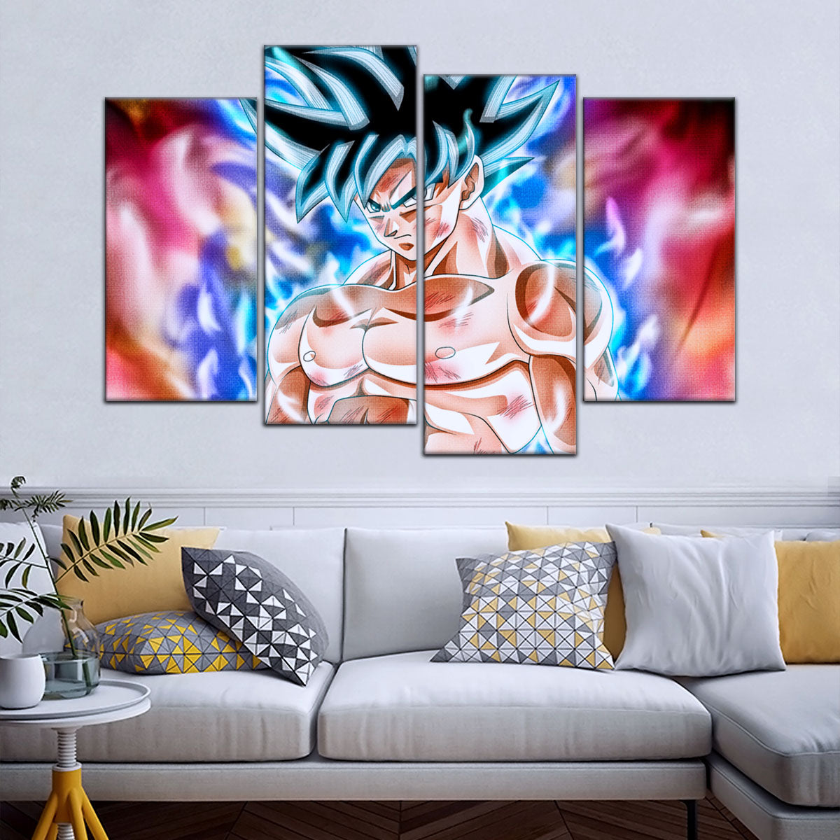Dragon Ball Super Ultra Instinct Goku Canvas Wall Art - 5 Piece Split Panel DBZ Anime Poster - Framed Ready to Hang Living Room Man Cave Decor - DR5093