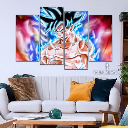 Dragon Ball Super Ultra Instinct Goku Canvas Wall Art - 5 Piece Split Panel DBZ Anime Poster - Framed Ready to Hang Living Room Man Cave Decor - DR5093