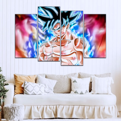 Dragon Ball Super Ultra Instinct Goku Canvas Wall Art - 5 Piece Split Panel DBZ Anime Poster - Framed Ready to Hang Living Room Man Cave Decor - DR5093