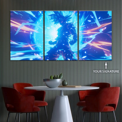 Dragon Ball Super Ultra Instinct Goku Canvas Wall Art - 5 Piece Split Panel DBZ Anime Poster - Ready to Hang Living Room Man Cave Decor - DR5053