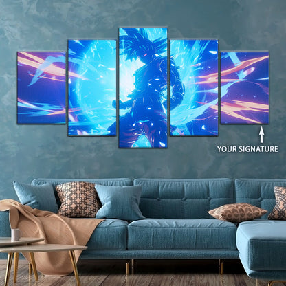 Dragon Ball Super Ultra Instinct Goku Canvas Wall Art - 5 Piece Split Panel DBZ Anime Poster - Ready to Hang Living Room Man Cave Decor - DR5053