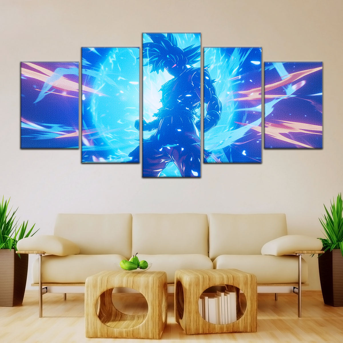 Dragon Ball Super Ultra Instinct Goku Canvas Wall Art - 5 Piece Split Panel DBZ Anime Poster - Ready to Hang Living Room Man Cave Decor - DR5053