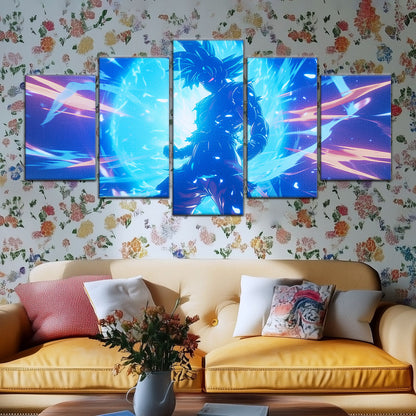 Dragon Ball Super Ultra Instinct Goku Canvas Wall Art - 5 Piece Split Panel DBZ Anime Poster - Ready to Hang Living Room Man Cave Decor - DR5053