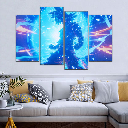Dragon Ball Super Ultra Instinct Goku Canvas Wall Art - 5 Piece Split Panel DBZ Anime Poster - Ready to Hang Living Room Man Cave Decor - DR5053