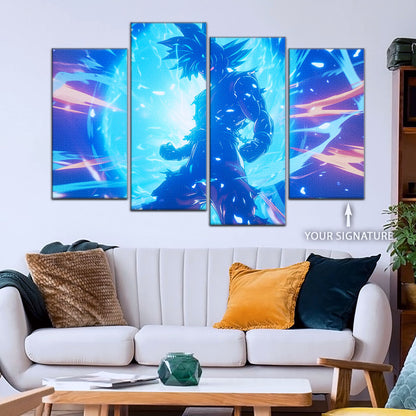 Dragon Ball Super Ultra Instinct Goku Canvas Wall Art - 5 Piece Split Panel DBZ Anime Poster - Ready to Hang Living Room Man Cave Decor - DR5053