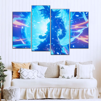 Dragon Ball Super Ultra Instinct Goku Canvas Wall Art - 5 Piece Split Panel DBZ Anime Poster - Ready to Hang Living Room Man Cave Decor - DR5053