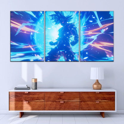 Dragon Ball Super Ultra Instinct Goku Canvas Wall Art - 5 Piece Split Panel DBZ Anime Poster - Ready to Hang Living Room Man Cave Decor - DR5053