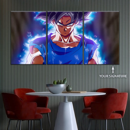 Dragon Ball Super Ultra Instinct Goku Canvas Wall Art - 5 Piece Split Panel DBZ Anime Poster - Ready to Hang Living Room Man Cave Decor - DR5078