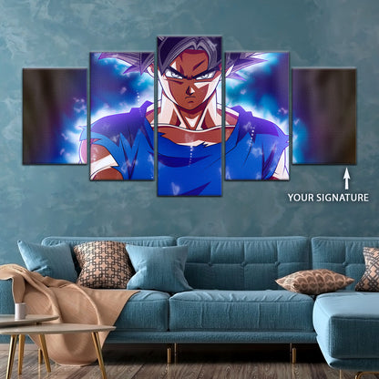 Dragon Ball Super Ultra Instinct Goku Canvas Wall Art - 5 Piece Split Panel DBZ Anime Poster - Ready to Hang Living Room Man Cave Decor - DR5078