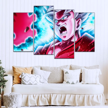 Dragon Ball Super Ultra Instinct Goku Canvas Wall Art - 5 Piece Split Panel DBZ Anime Poster - Ready to Hang Living Room Man Cave Decor - DR5088