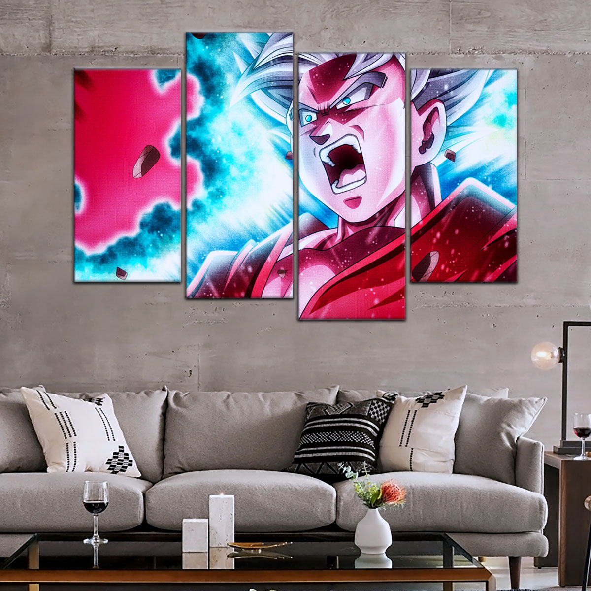 Dragon Ball Super Ultra Instinct Goku Canvas Wall Art - 5 Piece Split Panel DBZ Anime Poster - Ready to Hang Living Room Man Cave Decor - DR5088