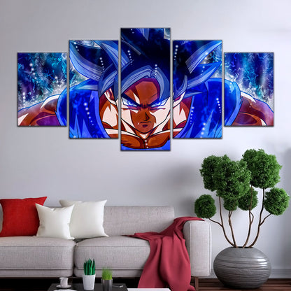 Dragon Ball Super Ultra Instinct Goku Canvas Wall Art - 5 Piece Split Panel DBZ Anime Poster - Ready to Hang Living Room Man Cave Decor - DR5089