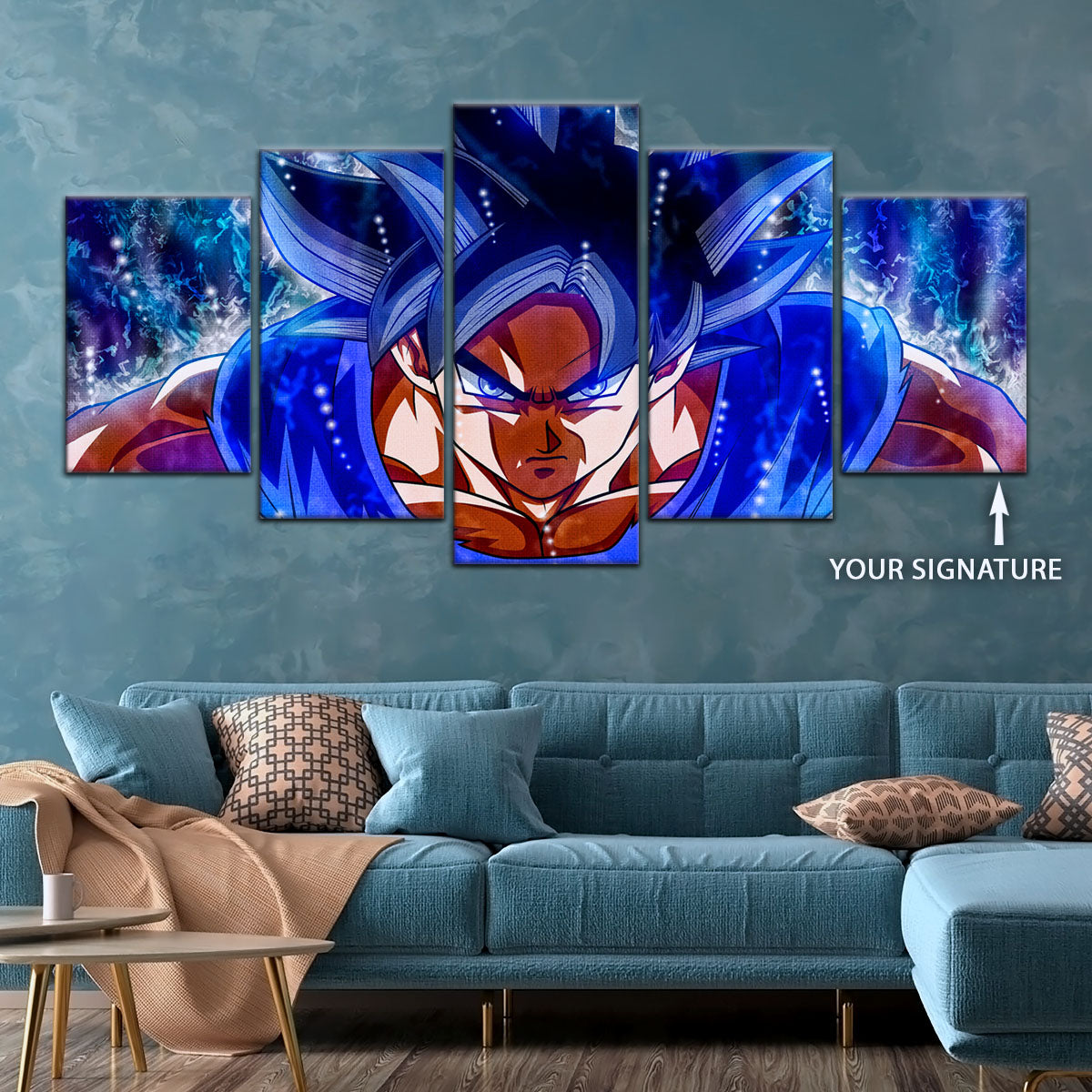 Dragon Ball Super Ultra Instinct Goku Canvas Wall Art - 5 Piece Split Panel DBZ Anime Poster - Ready to Hang Living Room Man Cave Decor - DR5089